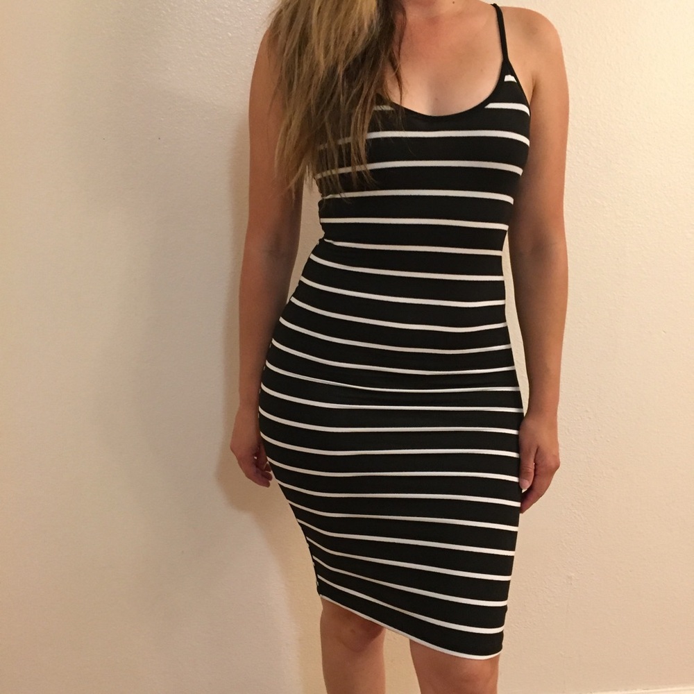 Striped Black and White Midi Dress